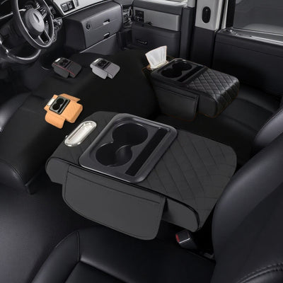 Car Armrest Storage Box, Car Center Console Organizer, Armrest Heightening Cushion with Cup Holder Armrest Storage Organizer Box