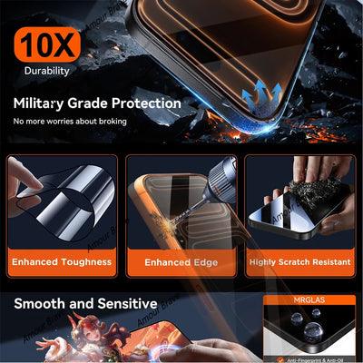 5Pcs Oleophobic Coating Dust Free Easy Installation Screen Protector For iPhone Air 15 14 13 12 11 X XS 16 Plus 17 Pro Max Glass