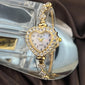 New Fashion Heart-shaped Ribbon-Strap Diamond-Studded Flower Watch for Women with Adjustable Bracelet