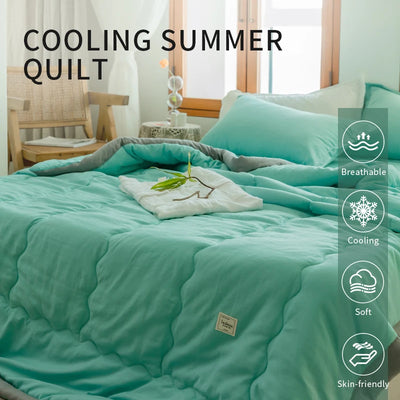 2025 new Japanese polyester cotton quilted summer quilt skin-friendly washable light luxury style solid color lightweight