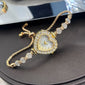New Fashion Heart-shaped Ribbon-Strap Diamond-Studded Flower Watch for Women with Adjustable Bracelet