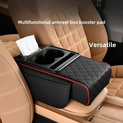 Car Armrest Storage Box, Car Center Console Organizer, Armrest Heightening Cushion with Cup Holder Armrest Storage Organizer Box