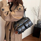 women's retro solid color pu leather shoulder bag with multiple pockets large capacity comes with a detachable accessory charm