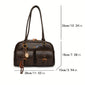 women's retro solid color pu leather shoulder bag with multiple pockets large capacity comes with a detachable accessory charm